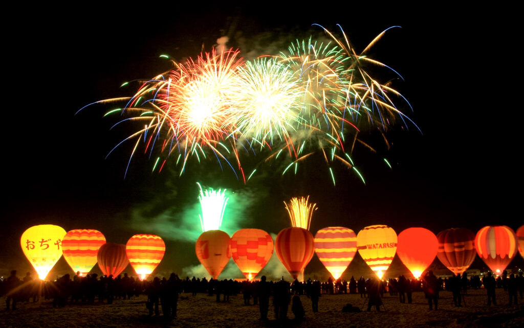 Fireworks light up the sky during a hot air balloon festival in Arizona