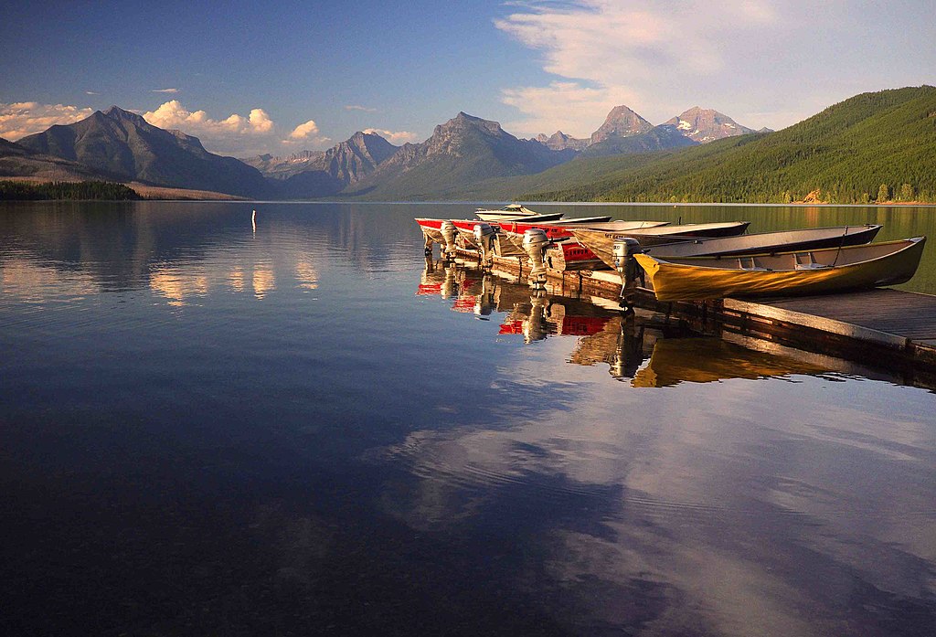 Looking East from Apgar Village, across Lake McDonald at dusk.
