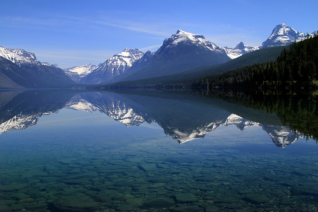 Reflection on Lake McDonald's clear water.