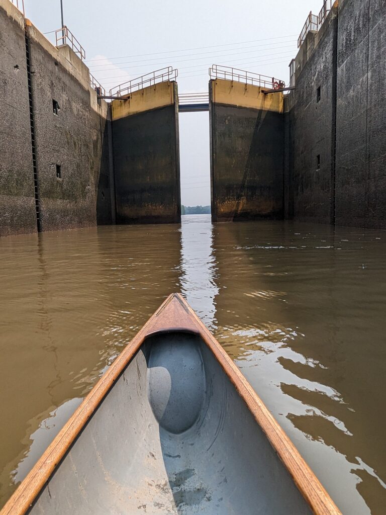 Entering Erie Canal Lock 7 with a canoe.