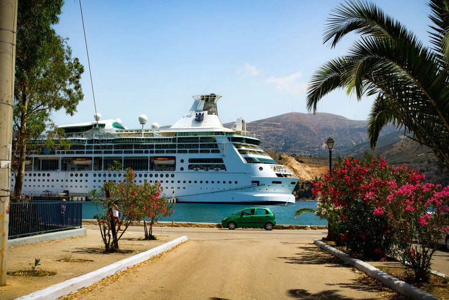 Cruise ship sailing in Corfu Greece.
