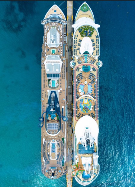 Some cruise ships dock on port and some dock on starboard side as shown here.