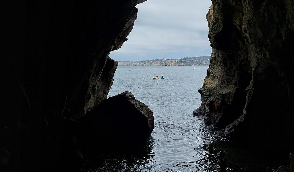 The sillhouette of Sunny Jim sea cave in San Diego, California.