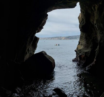The sillhouette of Sunny Jim sea cave in San Diego, California.