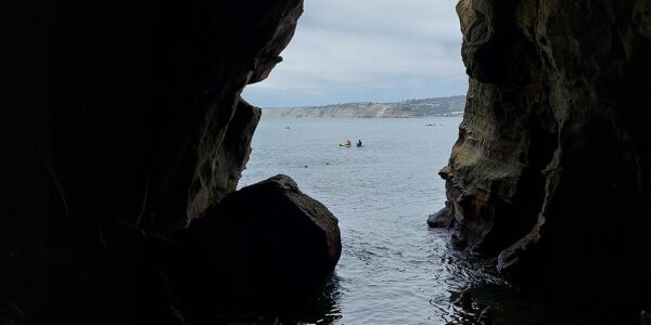 The sillhouette of Sunny Jim sea cave in San Diego, California.