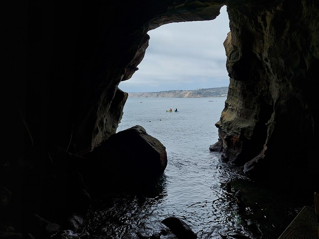 The sillhouette of Sunny Jim sea cave in San Diego, California.